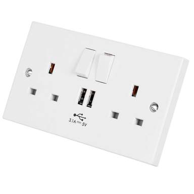 standard double socket with usb ports installed in a garden room